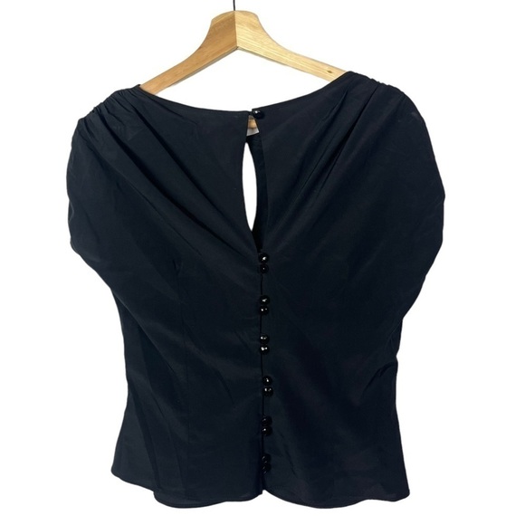 Milly Black Silk Button Back Cap Sleeve Short Sleeve Blouse 8 - Picture 2 of 4